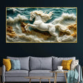Royal White Horse Riding the Ocean Tide 3D Canvas Wall Painting