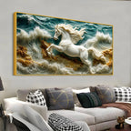 Royal White Horse Riding the Ocean Tide 3D Canvas Wall Painting