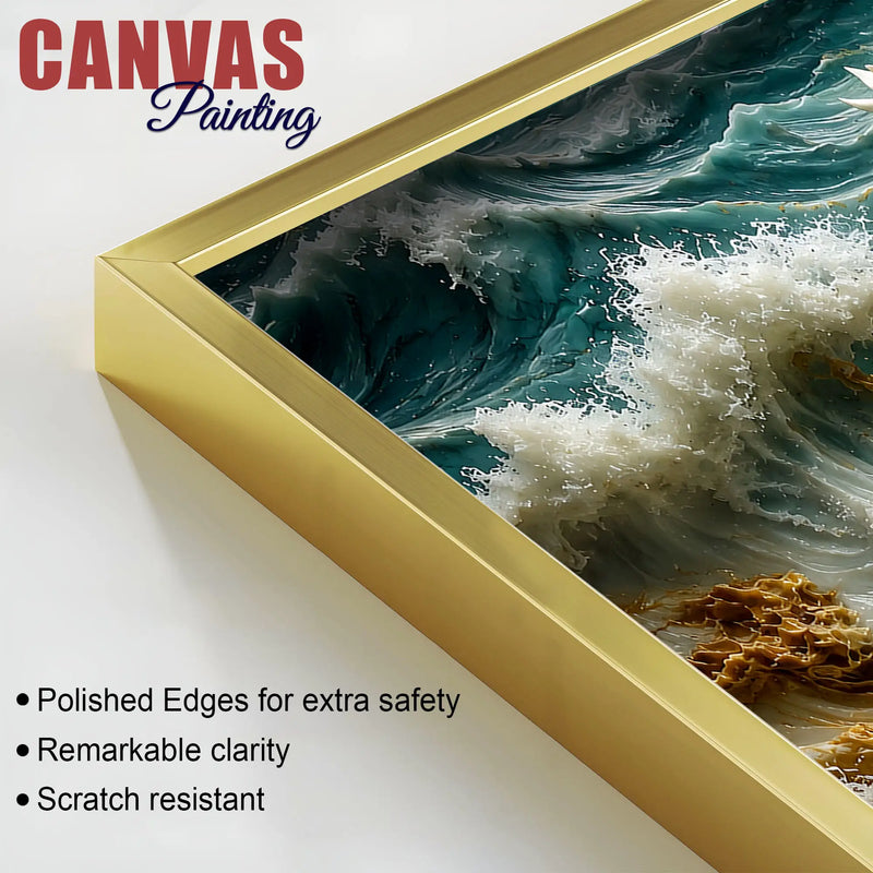 Royal White Horse Riding the Ocean Tide 3D Canvas Wall Painting