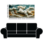 Royal White Horse Riding the Ocean Tide 3D Canvas Wall Painting