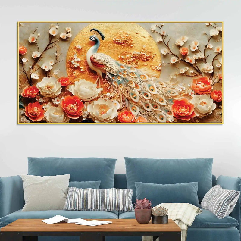Royal White Peacock Canvas Wall Painting for Modern Home Décor