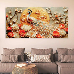 Royal White Peacock Canvas Wall Painting for Modern Home Décor