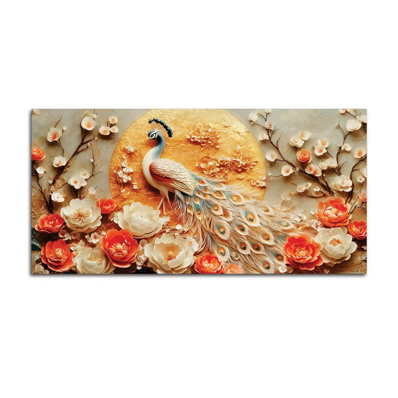Royal White Peacock Canvas Wall Painting for Modern Home Décor