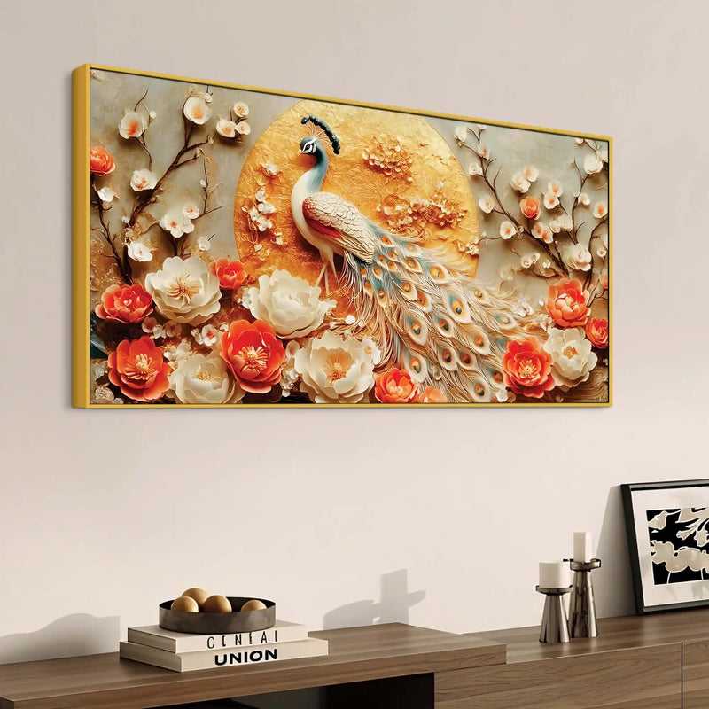 Royal White Peacock Canvas Wall Painting for Modern Home Décor