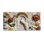 Royal White Peacock in Ornate Palace Arch with Lotus Garden 3D Canvas Wall Painting