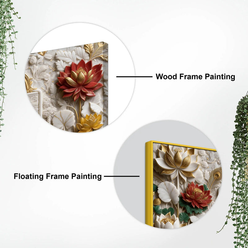 Royal White Peacock in Ornate Palace Arch with Lotus Garden 3D Canvas Wall Painting