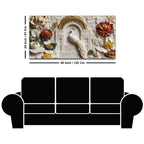 Royal White Peacock in Ornate Palace Arch with Lotus Garden 3D Canvas Wall Painting