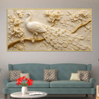 Royal White Peacock on Blooming Golden Branch 3D Canvas Wall Painting