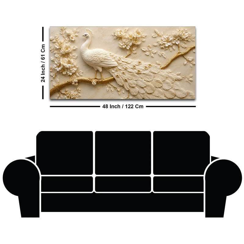 Royal White Peacock on Blooming Golden Branch 3D Canvas Wall Painting