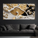 Royal White Swan in Enchanted Blossom Lake 3D Canvas Wall Painting