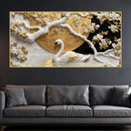 Royal White Swan in Enchanted Blossom Lake 3D Canvas Wall Painting