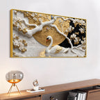 Royal White Swan in Enchanted Blossom Lake 3D Canvas Wall Painting