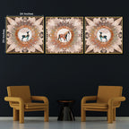 Royal Wild Family Horse Framed Crystal Glass Set of 3 Painting