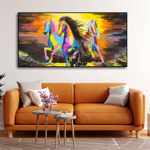 Running Horses Abstract Premium Canvas Wall Painting