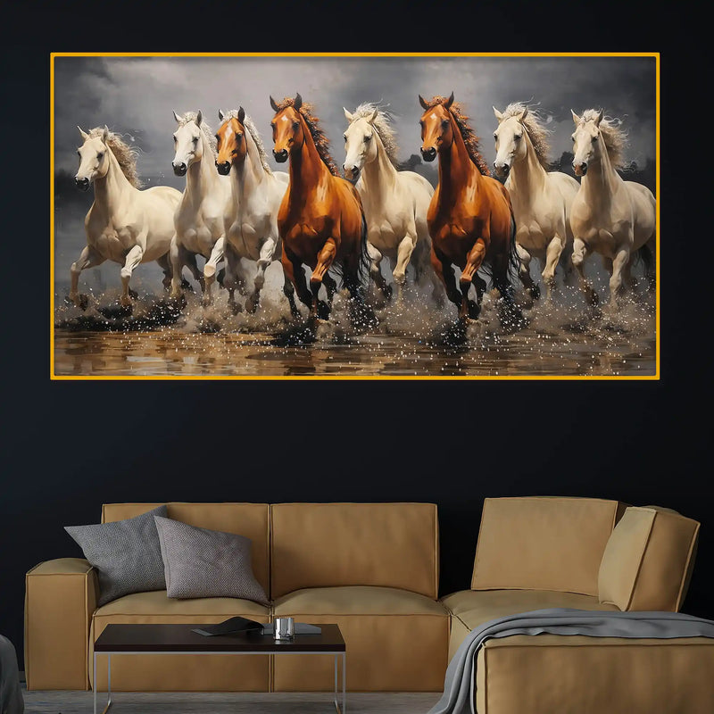 Running Horses Crystal Glass Painting for Bedroom Décor