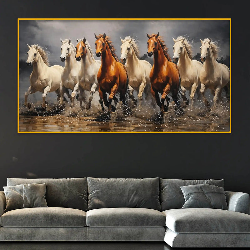 Running Horses Crystal Glass Painting for Bedroom Décor