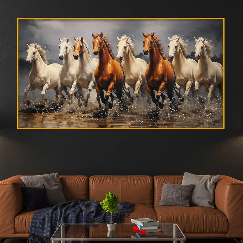 Running Horses Crystal Glass Painting for Bedroom Décor