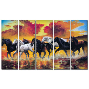 Running Seven Horses Canvas Wall Painting 5 Pieces