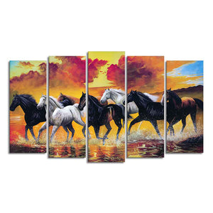 Running Seven Horses Wall Painting of Five Pieces