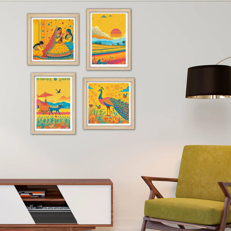 Rural Indian Culture Wall Art Frame Set of 4