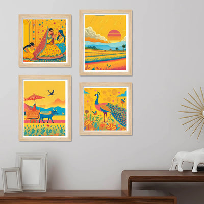 Rural Indian Culture Wall Art Frame Set of 4
