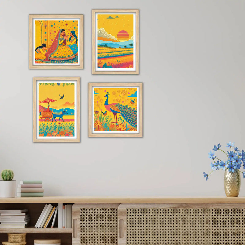 Rural Indian Culture Wall Art Frame Set of 4