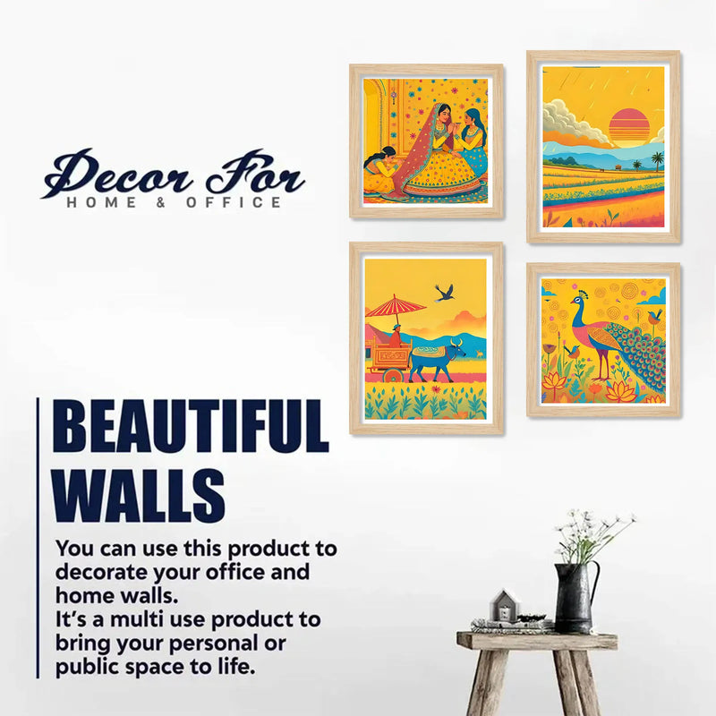 Rural Indian Culture Wall Art Frame Set of 4