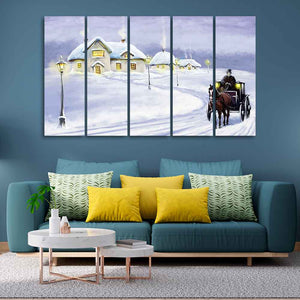 Rural Landscape in Winters Wall Painting of Five Pieces