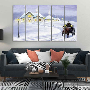 Rural Landscape in Winters Wall Painting of Five Pieces