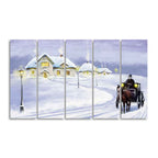 Rural Landscape in Winters Wall Painting of Five Pieces
