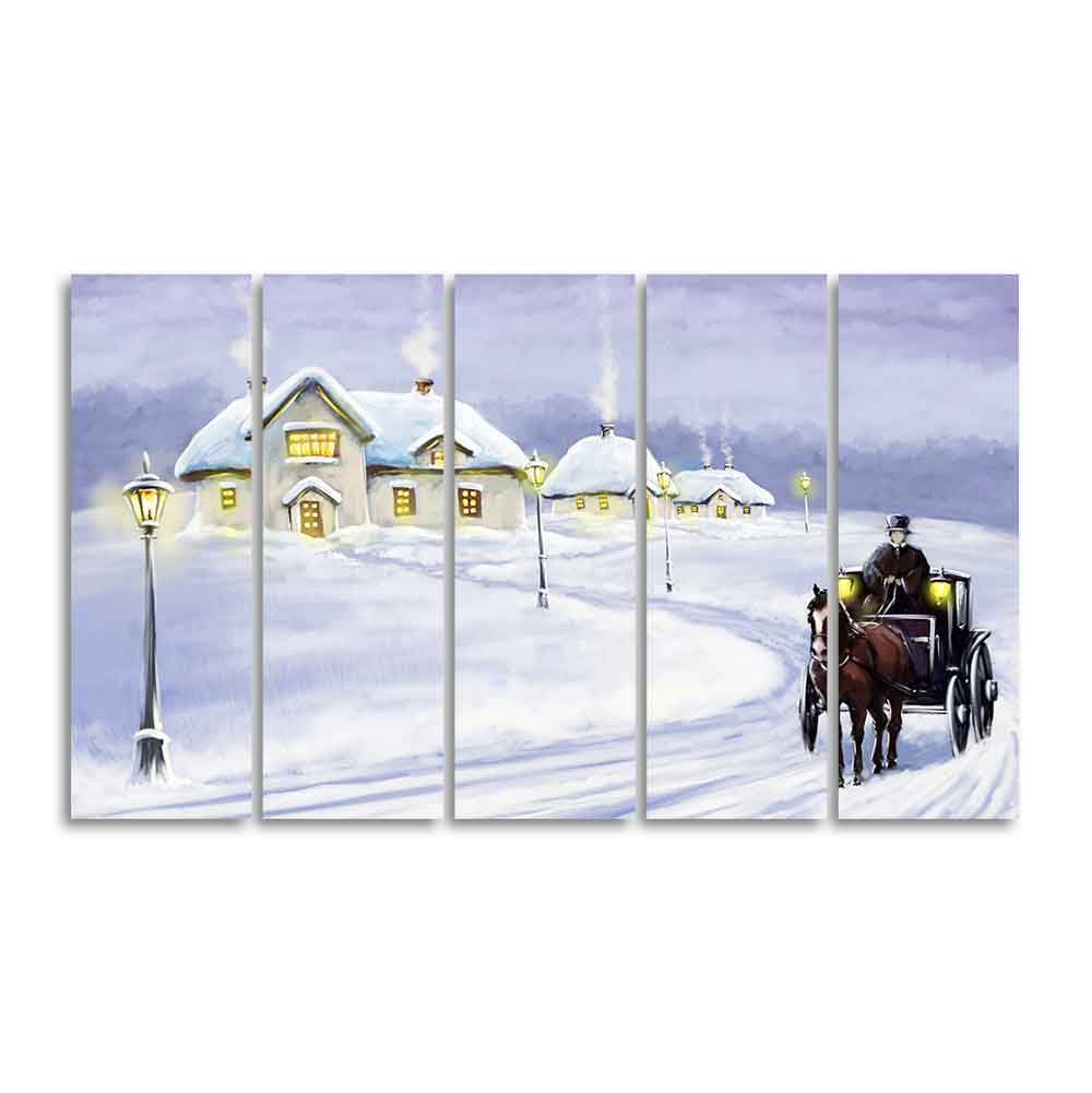 Rural Landscape in Winters Wall Painting of Five Pieces