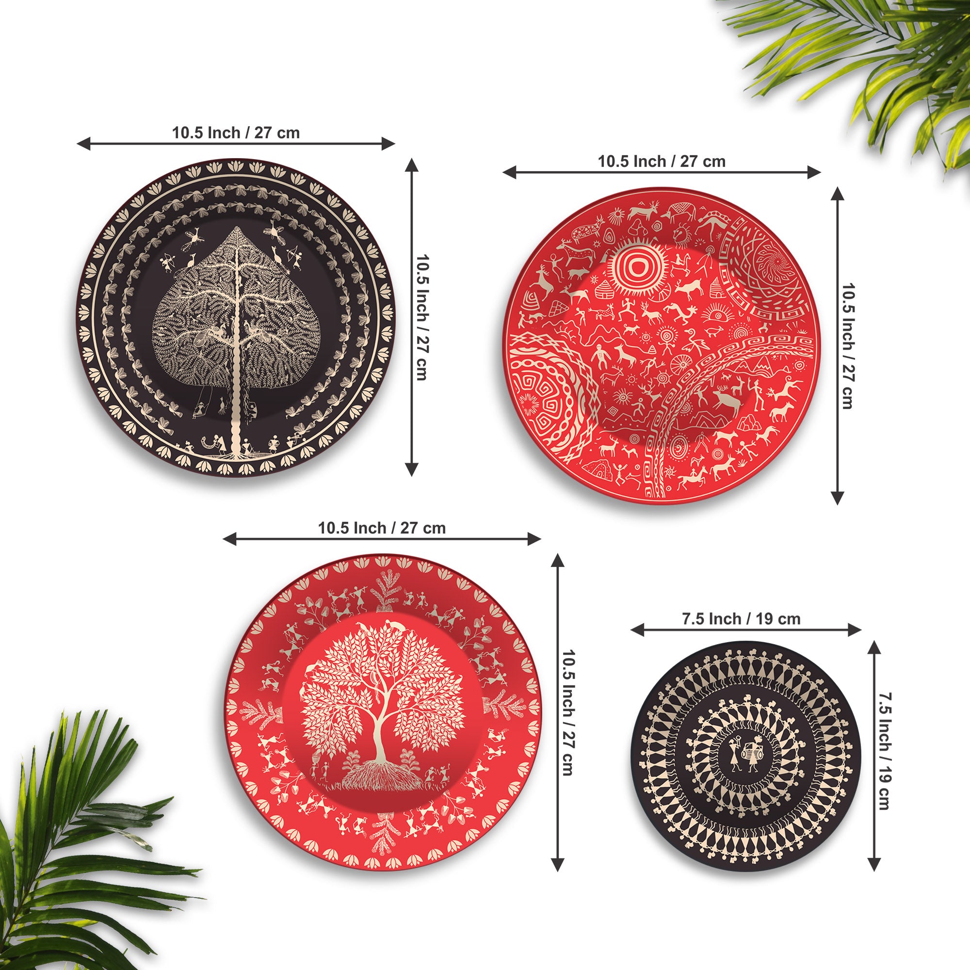 Rustic Elegance Warli Art Premium Wall Plates Painting Set of Four