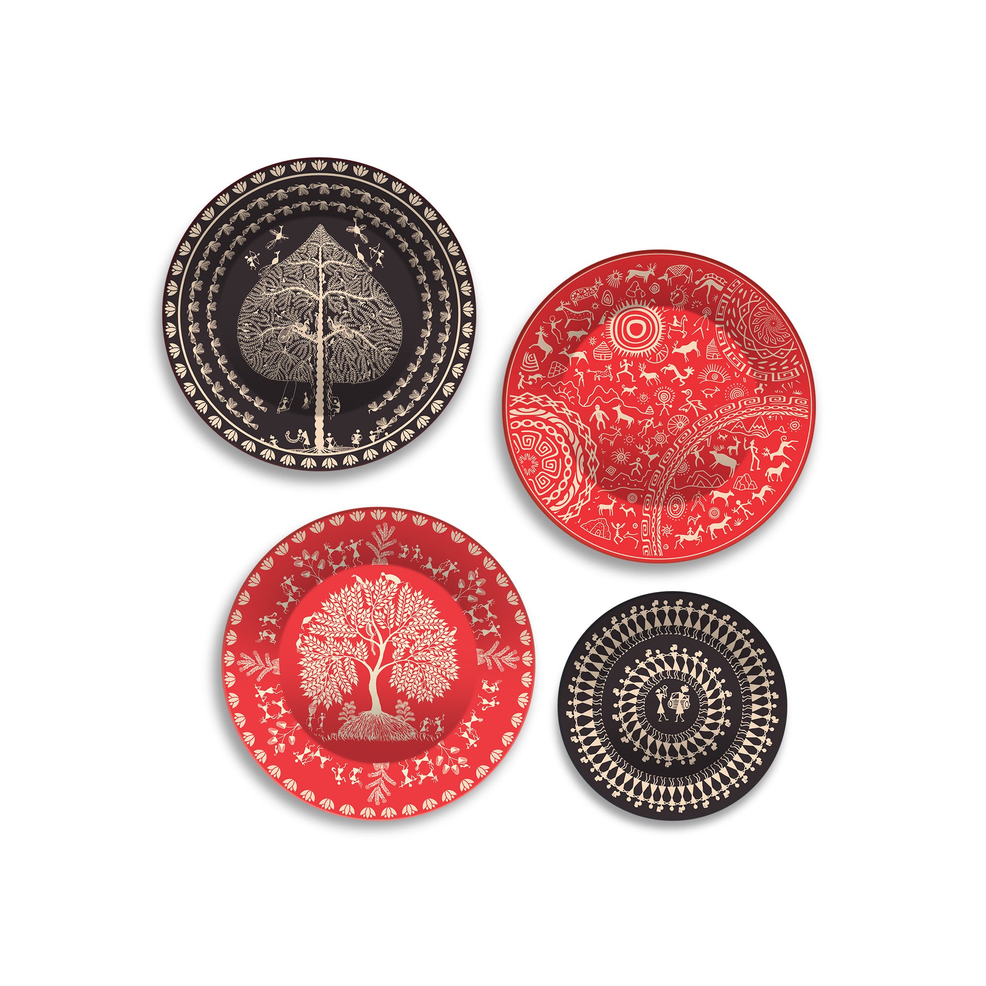 Rustic Elegance Warli Art Premium Wall Plates Painting Set of Four