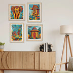 Rustic Floral Village Wall Art Frame Set of 4