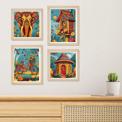 Rustic Floral Village Wall Art Frame Set of 4