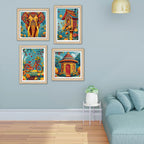 Rustic Floral Village Wall Art Frame Set of 4
