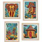 Rustic Floral Village Wall Art Frame Set of 4