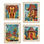 Rustic Floral Village Wall Art Frame Set of 4