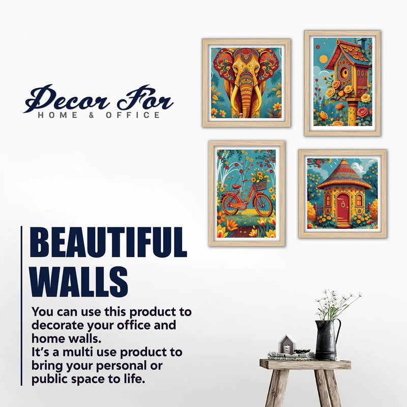 Rustic Floral Village Wall Art Frame Set of 4