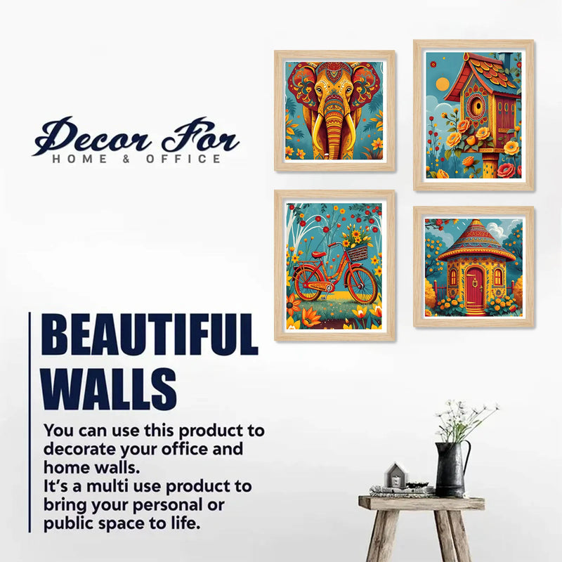 Rustic Floral Village Wall Art Frame Set of 4