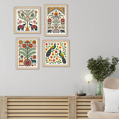 Rustic Indian Wall Art Frame Set of 4