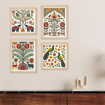 Rustic Indian Wall Art Frame Set of 4