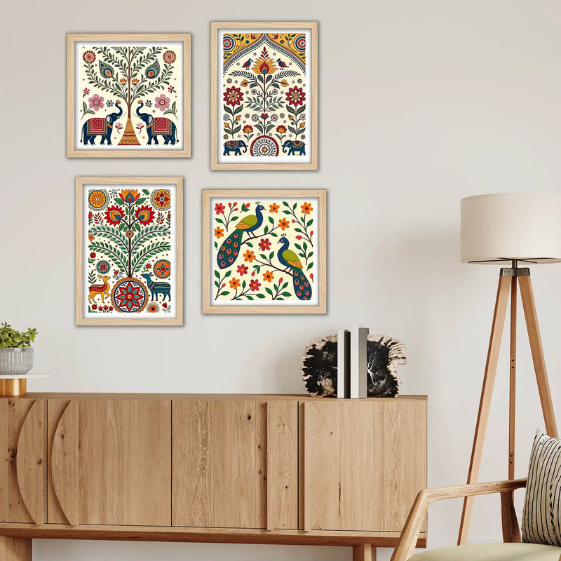Rustic Indian Wall Art Frame Set of 4