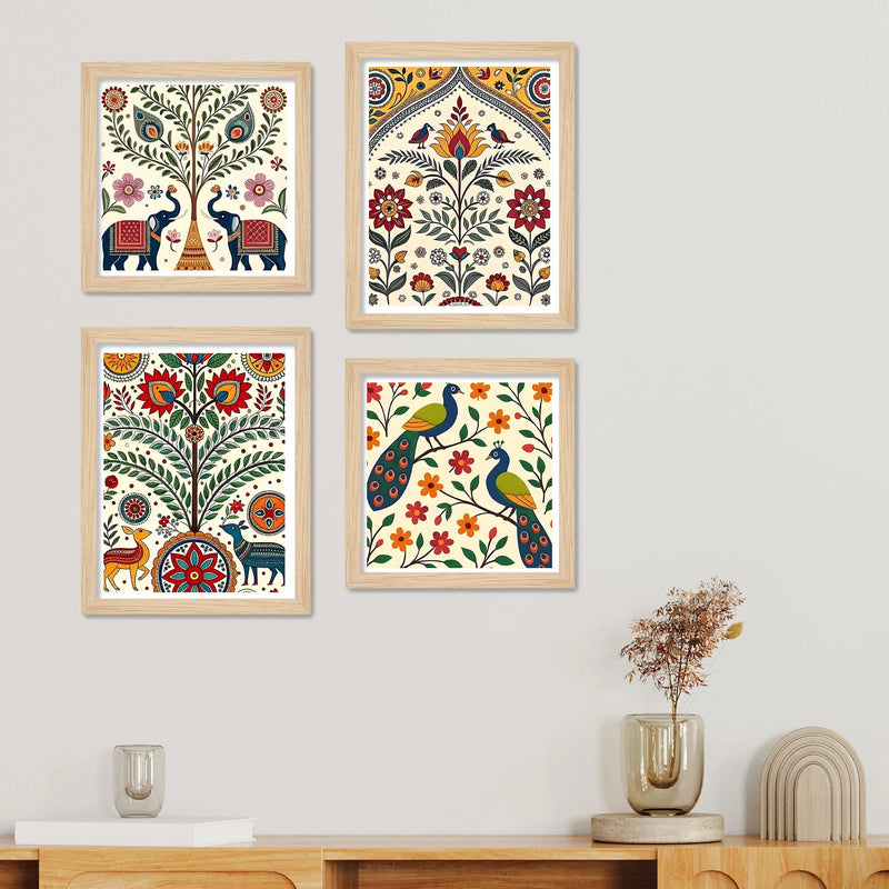 Rustic Indian Wall Art Frame Set of 4