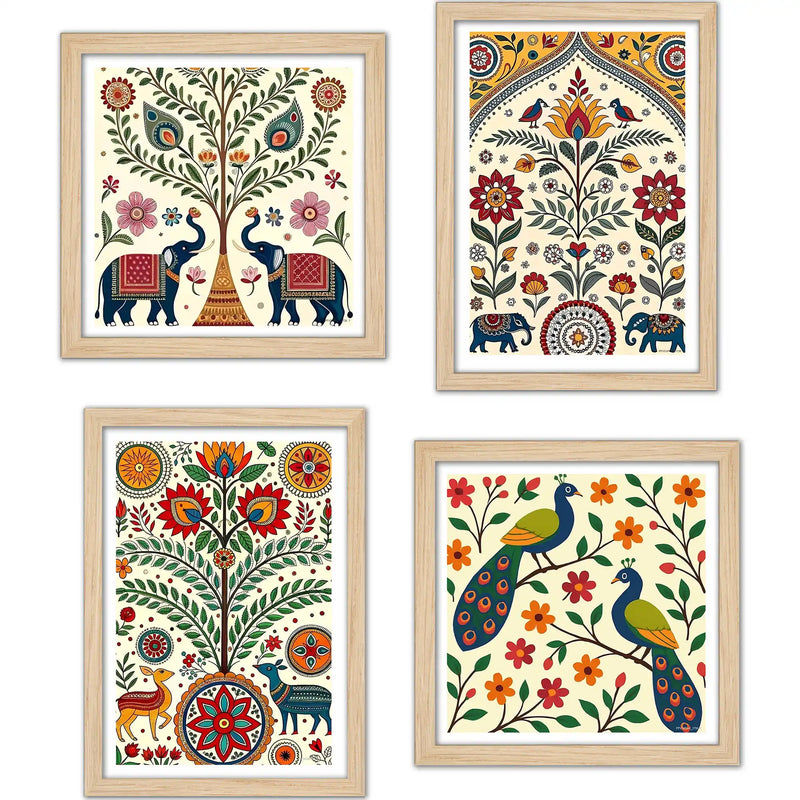 Rustic Indian Wall Art Frame Set of 4