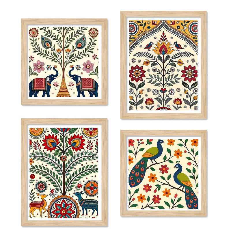 Rustic Indian Wall Art Frame Set of 4