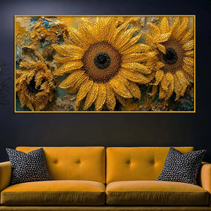 Rustic Sunflower Floating Frame Crystal Wall Painting