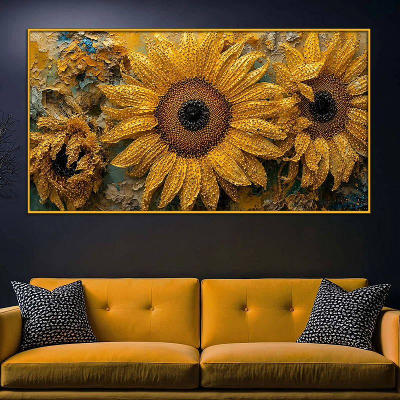 Rustic Sunflower Floating Frame Crystal Wall Painting