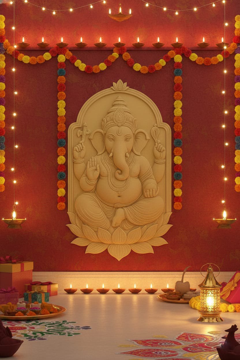 Sacred 3D Lord Ganesha Wall Décor for Home & Office – Premium Spiritual Art