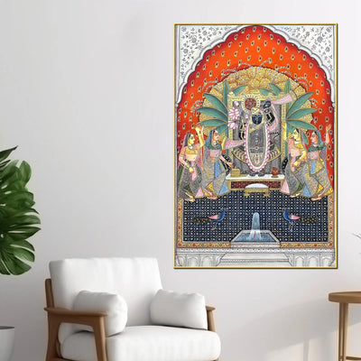 Sacred Aarti of Shrinathji in a Royal Temple Spiritual Canvas Wall Painting